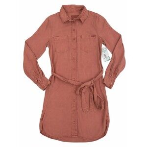 GUESS Belted Shirt Dress Terracotta Lyocell Button Front Utility Mini XS NWT